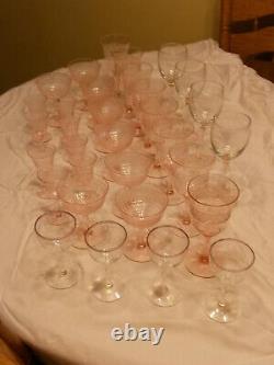 Vintage Stemmed Pink Depression Glasses Wine, Water, Dessert