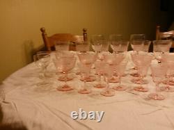 Vintage Stemmed Pink Depression Glasses Wine, Water, Dessert