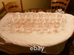 Vintage Stemmed Pink Depression Glasses Wine, Water, Dessert