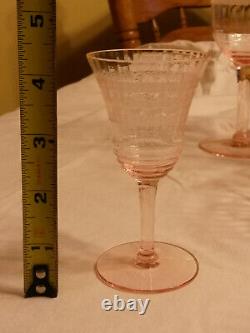 Vintage Stemmed Pink Depression Glasses Wine, Water, Dessert