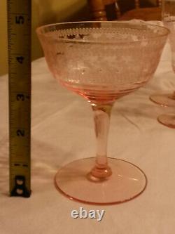 Vintage Stemmed Pink Depression Glasses Wine, Water, Dessert