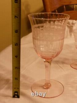 Vintage Stemmed Pink Depression Glasses Wine, Water, Dessert