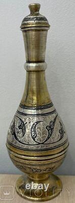 Vintage Sterling Silver 875 Gilding Set Wine Glasses Decanter Tray Engraved Lid