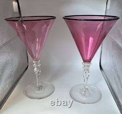 Vintage Steuben Glass 7 Pink Raspberry Wine Glasses Set of 2 Carder Era