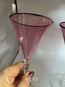 Vintage Steuben Glass 7 Pink Raspberry Wine Glasses Set of 2 Carder Era