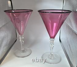 Vintage Steuben Glass 7 Pink Raspberry Wine Glasses Set of 2 Carder Era