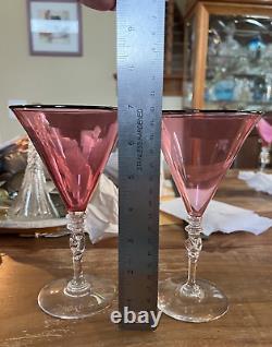 Vintage Steuben Glass 7 Pink Raspberry Wine Glasses Set of 2 Carder Era