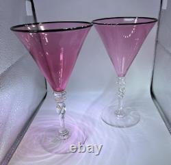 Vintage Steuben Glass 7 Pink Raspberry Wine Glasses Set of 2 Carder Era