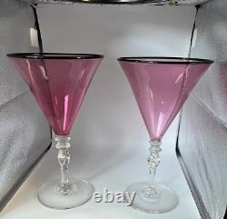 Vintage Steuben Glass 7 Pink Raspberry Wine Glasses Set of 2 Carder Era