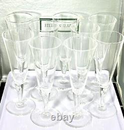 Vintage Steuben Teardrop Bubble Fluted Stem Wine/Champagne Glass Set Of 9 Withbox