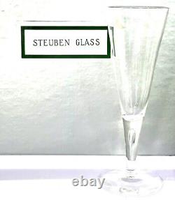 Vintage Steuben Teardrop Bubble Fluted Stem Wine/Champagne Glass Set Of 9 Withbox