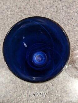 Vintage Steve Maslach Blue Cobalt Iridescent Wine Glasses Signed