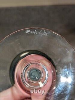 Vintage Steve Maslach Blue Cobalt Iridescent Wine Glasses Signed