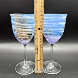 Vintage Steven Maslach Wine Glasses Volcano 1980 Blue Purple Handmade Art Glass