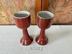 Vintage Studio Art Pottery Red Glazed Wine Glasses Signed Gerry Williams (2)