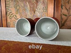 Vintage Studio Art Pottery Red Glazed Wine Glasses Signed Gerry Williams (2)