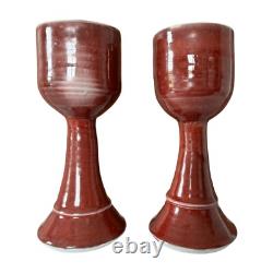 Vintage Studio Art Pottery Red Wine Chalice Glasses (Signed, Gerry Williams)
