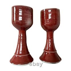Vintage Studio Art Pottery Red Wine Chalice Glasses (Signed, Gerry Williams)