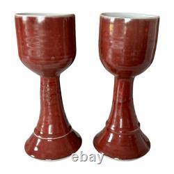 Vintage Studio Art Pottery Red Wine Chalice Glasses (Signed, Gerry Williams)