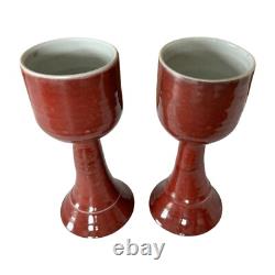 Vintage Studio Art Pottery Red Wine Chalice Glasses (Signed, Gerry Williams)