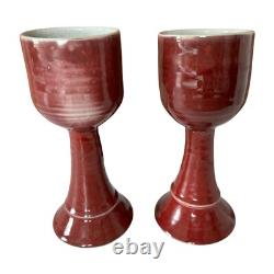 Vintage Studio Art Pottery Red Wine Chalice Glasses (Signed, Gerry Williams)