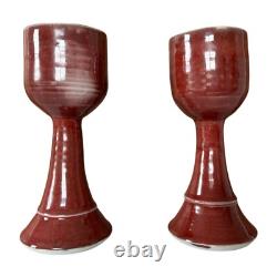 Vintage Studio Art Pottery Red Wine Chalice Glasses (Signed, Gerry Williams)