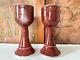 Vintage Studio Art Pottery Red Wine Chalice Glasses Signed Gerry Williams (2)