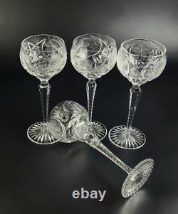 Vintage Stunning Cut-Crystal Hock Wine Glasses 4 Resemble Nachtmann Traube