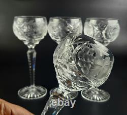 Vintage Stunning Cut-Crystal Hock Wine Glasses 4 Resemble Nachtmann Traube