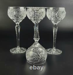 Vintage Stunning Cut-Crystal Hock Wine Glasses 4 Resemble Nachtmann Traube