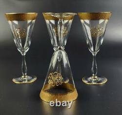 Vintage Stunning Gold Encrusted Wine Glass Set of 4 7 3/8 Tall