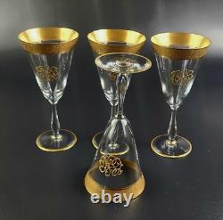 Vintage Stunning Gold Encrusted Wine Glass Set of 4 7 3/8 Tall