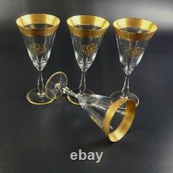 Vintage Stunning Gold Encrusted Wine Glass Set of 4 7 3/8 Tall