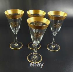 Vintage Stunning Gold Encrusted Wine Glass Set of 4 7 3/8 Tall