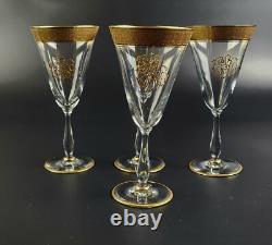 Vintage Stunning Gold Encrusted Wine Glass Set of 4 7 3/8 Tall
