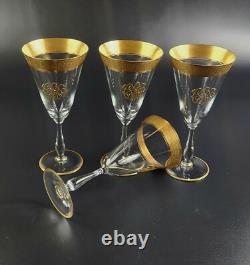 Vintage Stunning Gold Encrusted Wine Glass Set of 4 7 3/8 Tall