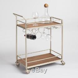 Vintage Style Bar Cart Serving Trolley Metal Wood Top Wine Glass Kitchen Storage
