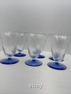 Vintage Swirled Optic 1930's Blue Footed Wine/Cocktail Glasses 6pc By H R Fry