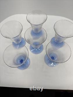 Vintage Swirled Optic 1930's Blue Footed Wine/Cocktail Glasses 6pc By H R Fry