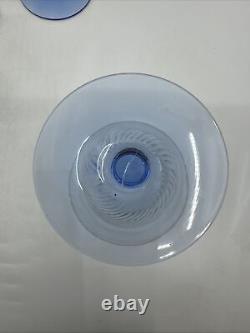 Vintage Swirled Optic 1930's Blue Footed Wine/Cocktail Glasses 6pc By H R Fry