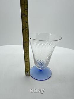 Vintage Swirled Optic 1930's Blue Footed Wine/Cocktail Glasses 6pc By H R Fry