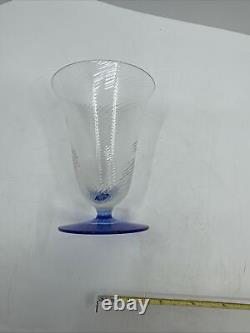 Vintage Swirled Optic 1930's Blue Footed Wine/Cocktail Glasses 6pc By H R Fry