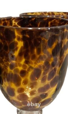 Vintage TORTOISE Wine Glasses Footed Glassware Set of 4 AMAZING