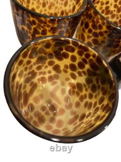 Vintage TORTOISE Wine Glasses Footed Glassware Set of 4 AMAZING