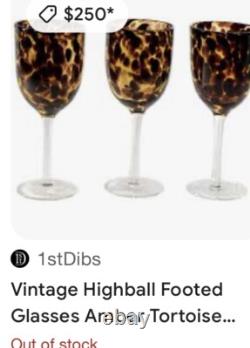Vintage TORTOISE Wine Glasses Footed Glassware Set of 4 AMAZING
