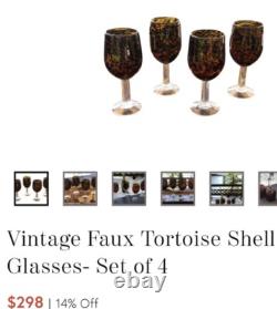Vintage TORTOISE Wine Glasses Footed Glassware Set of 4 AMAZING