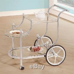 Vintage Tea Bar Cart Serving Wine Rolling Wheels Kitchen Glass Metal Chrome New