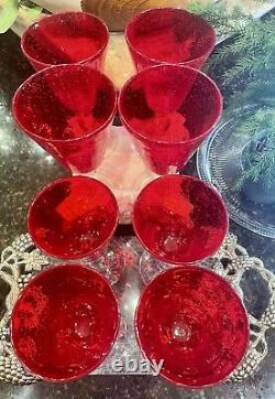 Vintage Tea Water Or Wine Glasses Red Goblets Hand Blown with Bubbles MCM