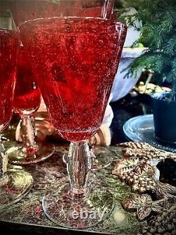 Vintage Tea Water Or Wine Glasses Red Goblets Hand Blown with Bubbles MCM