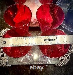 Vintage Tea Water Or Wine Glasses Red Goblets Hand Blown with Bubbles MCM